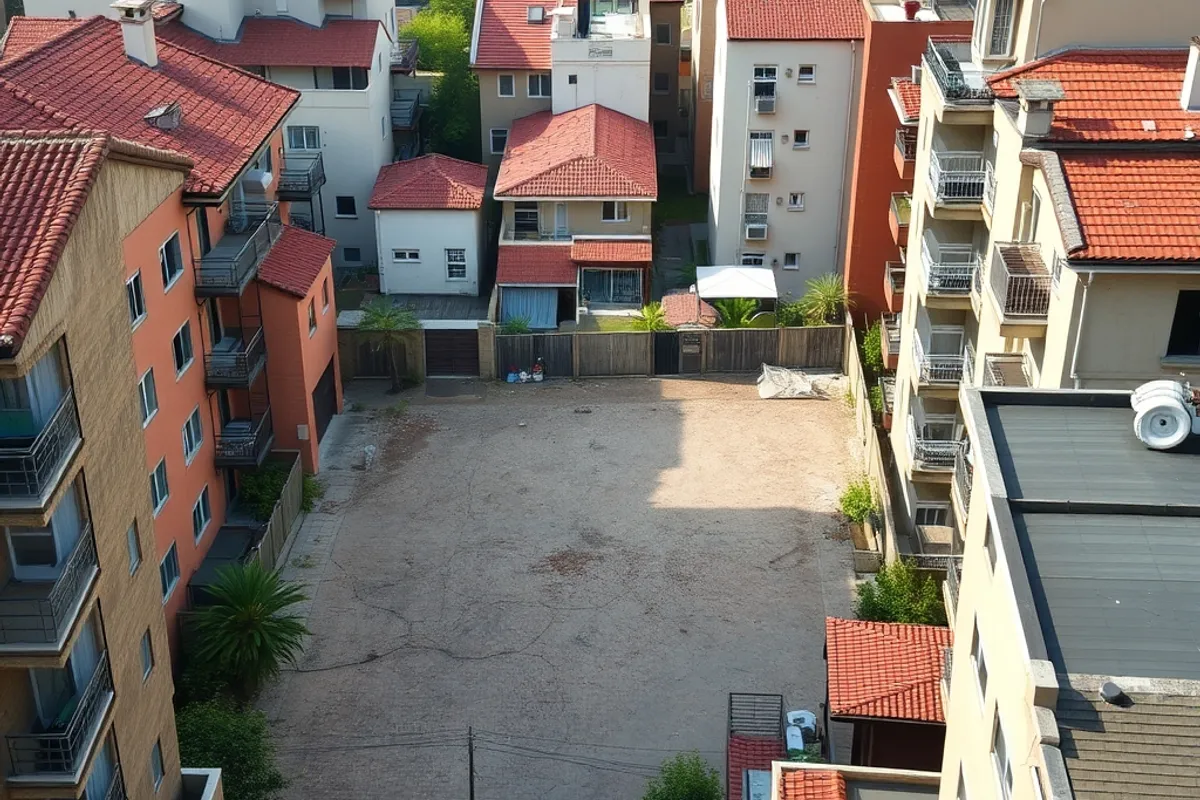 Empty lot between buildings in a dense neighborhood
