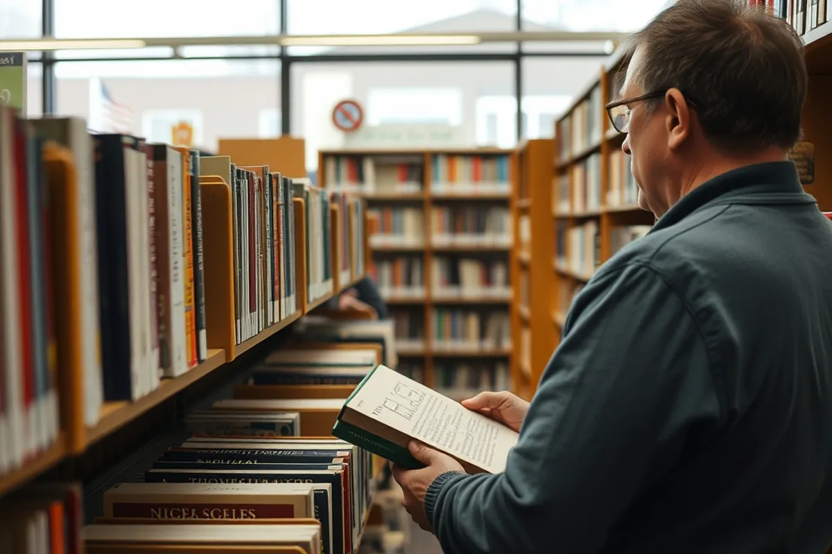 Volunteer shelving books in a community library