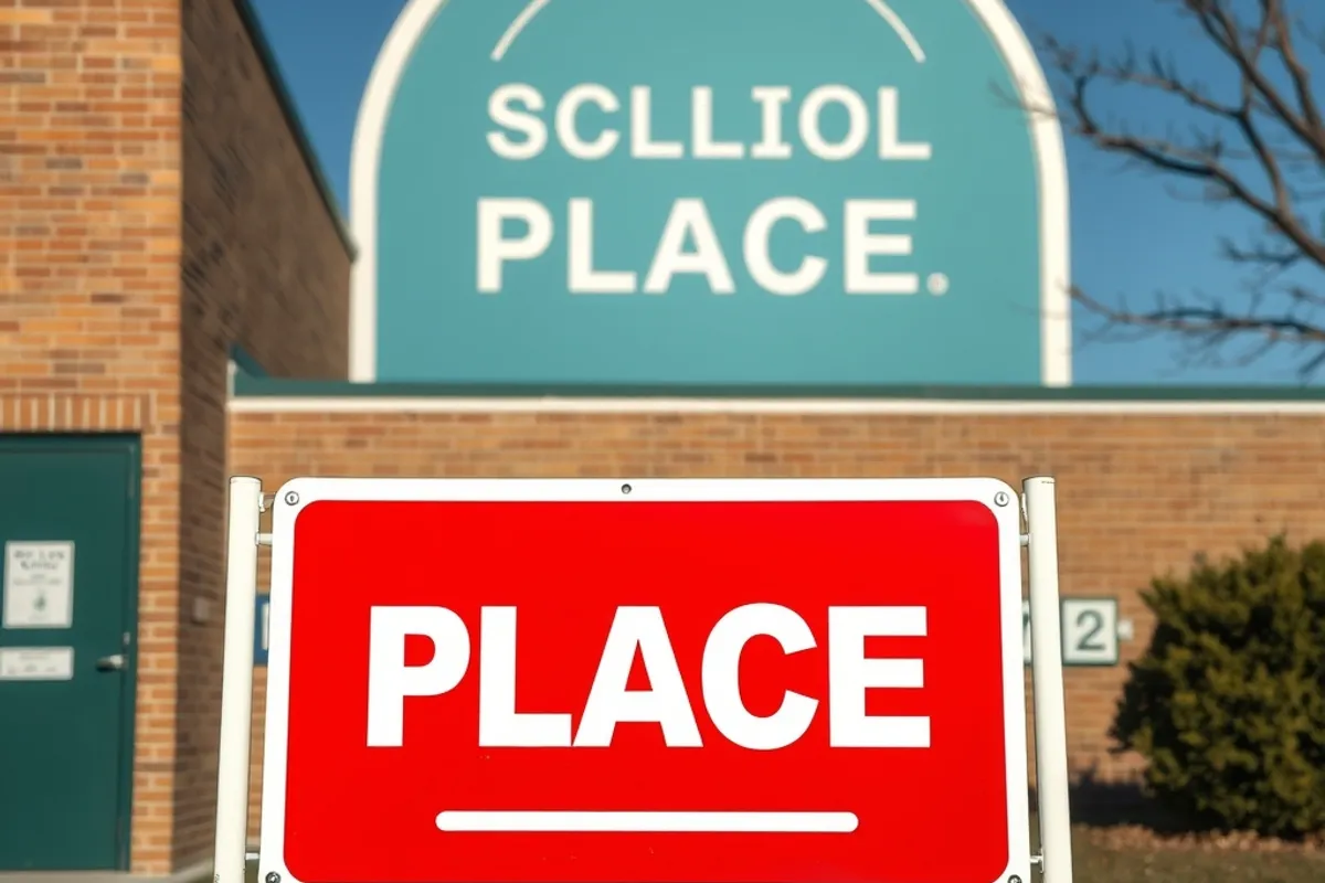 Polling place sign outside a school gym