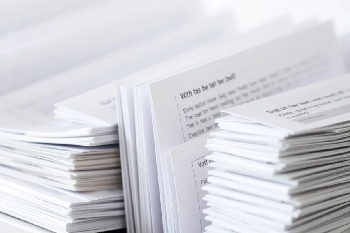 Close-up of a ballot box and folded ballots
