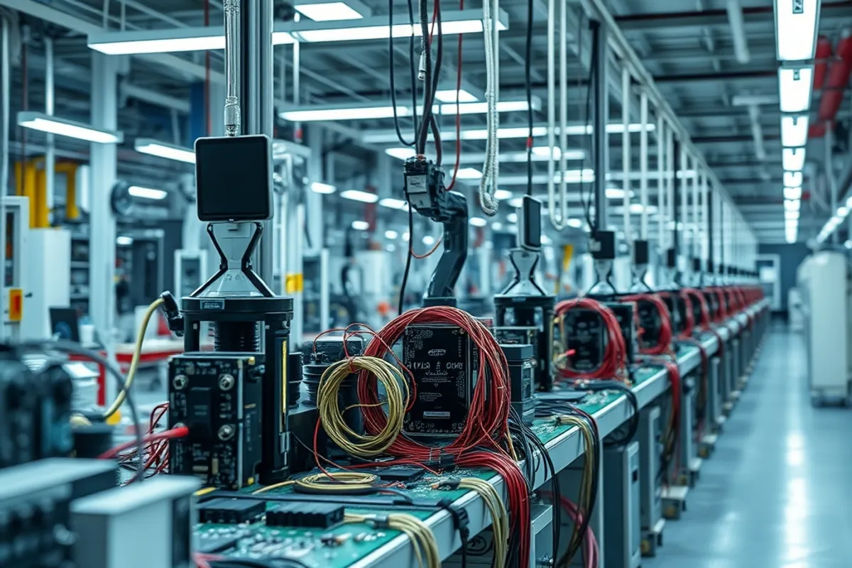 Electronics assembly line in a bright factory