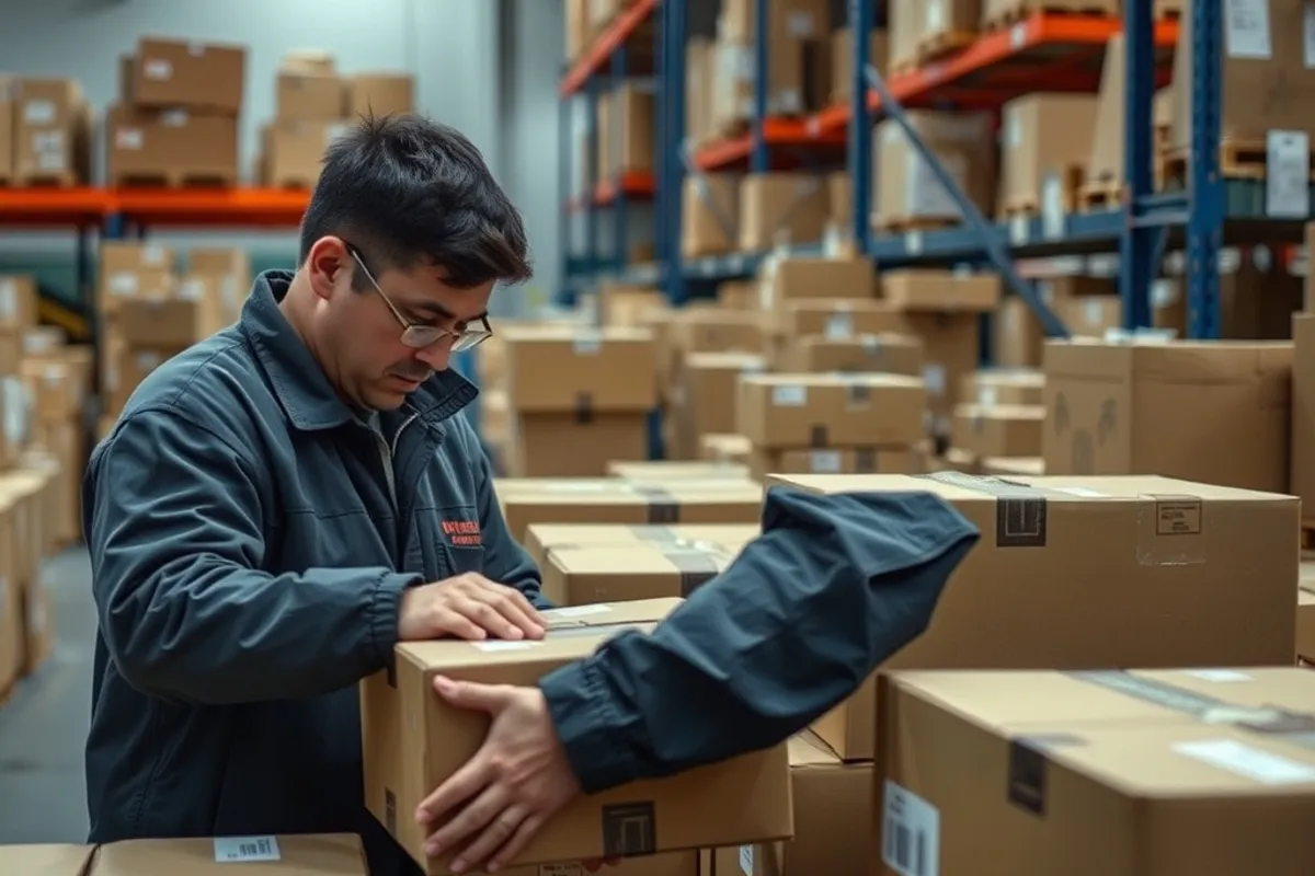 Warehouse workers scanning boxes